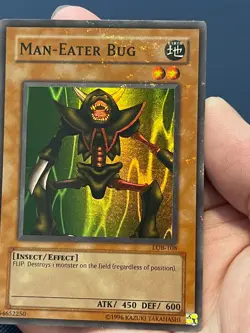 Yu-Gi-Oh LOB-108 Man-Eater Bug Super Rare Ink/Foil Blotch Misprint Error VLP! - Image 3
