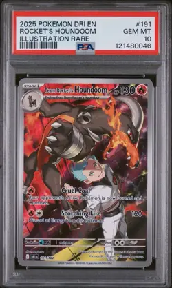 PSA 10 2025 POKEMON DESTINED RIVALS 191 TEAM ROCKET'S HOUNDOOM ILLUSTRATION RARE - Image 1