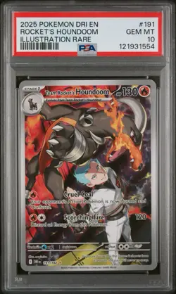 PSA 10 2025 POKEMON DESTINED RIVALS 191 TEAM ROCKET'S HOUNDOOM ILLUSTRATION RARE - Image 1