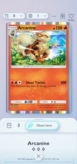 Arcanine 3Diamond Rare Card Pokemon Pocket Tcg Digital Trade NOT A PHYSICAL CARD - Image 1