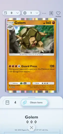 Golem 3 Diamond Rare Card Pokemon Pocket Tcg Digital Trade NOT A PHYSICAL CARD - Image 1