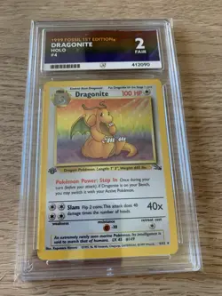 1999 Dragonite Holo 1st Edition Fossil Holo 4/62 Ace Graded 2 Pokemon Card - Image 1