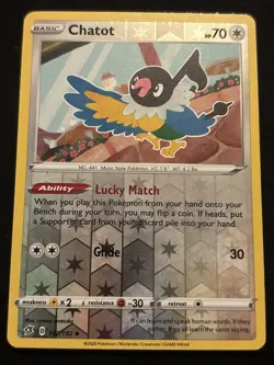 Chatot #142/192 Reverse Holo 2020 Pokemon Rebel Clash LP - Image 1