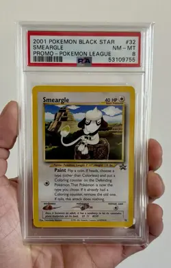 2001 POKEMON PROMO BLACK STAR POKEMON LEAGUE #32 SMEARGLE PSA 8 - Image 1