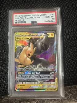 PSA 10 2019 Pikachu Zekrom GX #33/181 Pokemon Team Up Sun & Moon Gem Mint - Image 1