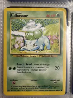 Bulbasaur 44/102 Base Set Rare Vintage Pokemon TCG Card LP Common - Image 1