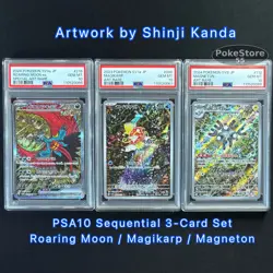 PSA10 Roaring Moon Magikarp Magneton JP GEM Sequential 3-Card Set Shinji Kanda - Image 1
