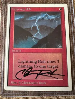 MTG Magic The Gathering Lightning Bolt unlimited Signed by Christopher Rush - Image 1