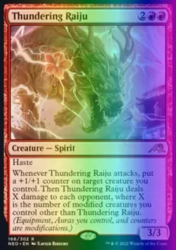 MTG Magic the Gathering Thundering Raiju (166/574) Kamigawa Neon Dynasty LP FOIL - Image 1