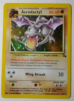Pokemon WOTC Fossil Holo Rare 1/62 Aerodactyl HP Damaged Vintage 1999 TCG CCG - Image 1