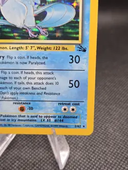 Articuno 2/62 Pokemon Fossil Holo Unlimted - LP - Image 4