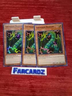 Yugioh!-(x3)-Thunder Dragon- Super Rare- Hisu-en046-1st Ed-(LP) - Image 1