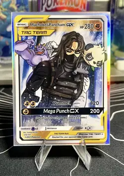 Winter Soldier Machoke & Pancham Tag Team Custom Fan Art Card W/ Holo Sleeve - Image 1
