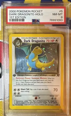 2000 POKEMON ROCKET 1ST EDITION #5 DARK DRAGONITE-HOLO PSA 8 - Image 1