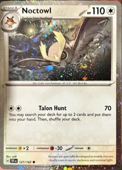 Noctowl 127/162 Temporal Forces Cosmos Holo 🌀 DOUBLE SWIRL 🌀 Pokemon TCG Promo - Image 1