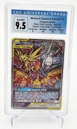 Pokemon - CGC 10 (9.5 Blue Label) SM210 Moltres & Zapdos & Articuno GX ETB Promo - Image 1