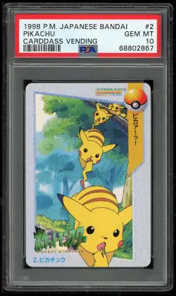 Pokemon Japanese Carddass 1998 002 Pikachu 2 Card Bandai FA PSA 10 68802867 - Image 1
