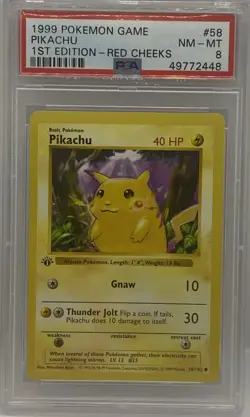 1999 POKEMON BASE SET 1ST EDITION-RED CHEEKS #58 PIKACHU PSA 8 - Image 1