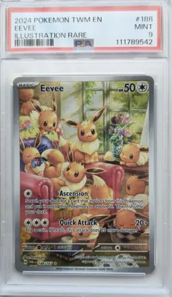 💥Eevee 188/167 PSA 9 Twilight Masquerade TWM EN Illustration Rare Pokemon Card - Image 1