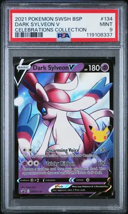 2021 POKEMON SWSH BLACK STAR PROMO CELEBRATIONS COLL #134 DARK SYLVEON V PSA 9 - Image 1