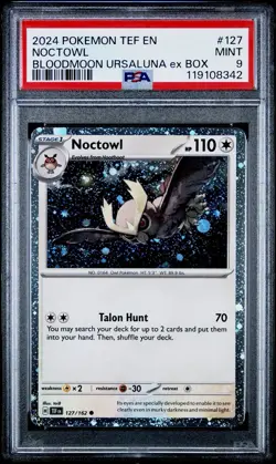 2024 POKEMON TEF EN #127 NOCTOWL COSMOS HOLO PROMO PSA 9 POP 34 TEMPORAL FORCES - Image 1