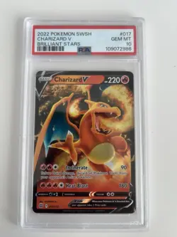 Pokemon TCG Charizard v Holo Card Brilliant Stars 017/172 PSA 10 Gem Mint - Image 1