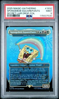 2025 MTG SECRET LAIR DROP FOIL #1932 SPONGEBOB SQUAREPANTS PSA 9 - Image 1