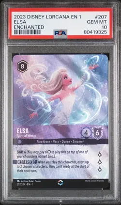 PSA 10 GEM MINT Elsa Spirit of Winter ENCHANTED Holo Lorcana Card 207/204 - Image 1