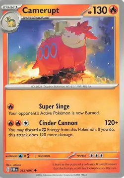 Pokemon TCG Paldean Fates Camerupt Regular Uncommon 012/091 NM - Image 1