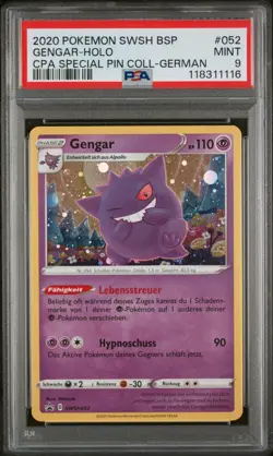Pokemon Gengar SWSH052 Pin Collection PSA 9 MINT Low Pop - Image 1