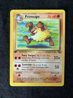 First Edition Primeape Fury Swipes/Tantrum 70 HP Pokemon Jungle TCG Card 43/64 - Image 1