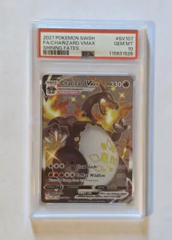 PSA 10 GEM MINT Charizard VMax Shining Fates SV107/SV122 Pokemon Card - Image 1