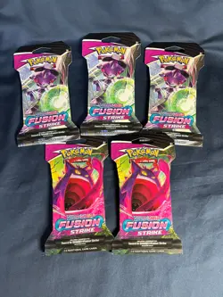 Pokemon TCG Sword & Shield Fusion Strike Sleeved Booster Pack Lot of 5 - Image 1