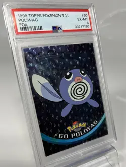 #60 Poliwag Foil Topps TV Animation Series 1 Black Logo Pokemon Card PSA 6 - Image 2