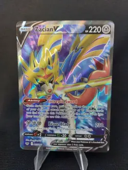Zacian V 195/202 - Sword & Shield Base Full Art Ultra Rare Pokemon TCG Card - LP - Image 1