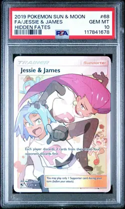 2019 POKEMON SUN & MOON HIDDEN FATES 68 FULL ART/JESSIE & JAMES PSA 10 GEM MINT - Image 1