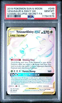 PSA 10 VENUSAUR & SNIVY GX 249 COSMIC ECLIPSE SECRET RARE RAINBOW POKEMON - Image 1