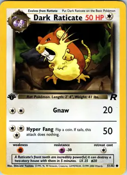 1st Edition Dark Raticate - Team Rocket - #51/82 - Vintage Pokemon Card 2000 - Image 1