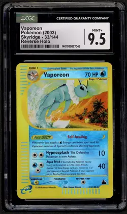 Pokemon Vaporeon Skyridge Reverse Holo Foil Rare #33 CGC 9.5 Mint PSA 9 10 - Image 1