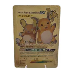 Pokemon Raichu & Alolan Raichu GX TagTeam 260hp Gold Foil Fan Art Collector Card - Image 1