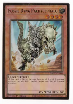 Yugioh Fossil Dyna Pachycephalo MGED-EN008 1st Ed Premium Gold Rare - Image 1