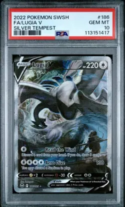 Pokemon PSA 10 Lugia v Full Art 186/195 Silver Tempest - Image 1