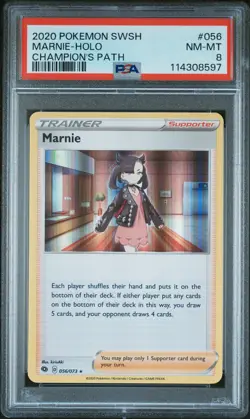 2020 POKEMON SWORD & SHIELD CHAMP'S PATH #056 MARNIE-HOLO PSA 8 - Image 1