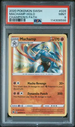 2020 POKEMON SWORD & SHIELD CHAMP'S PATH #026 MACHAMP-HOLO PSA 9 - Image 1