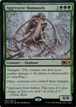 302/280 AGGRESSIVE MAMMOTH RARE CORE SET 2019 MTG CARD - Image 1