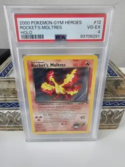Pokemon TCG Rockets Moltres Holo Rare Card 12/132 Gym Heroes PSA 4 - Image 1