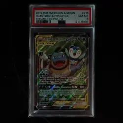 2019 POKEMON SUN & MOON COSMIC ECLIPSE #215 FULL ART/BLASTOISE & PIPLUP GX PSA 8 - Image 2