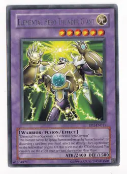YUGIOH TCG ELEMENTAL HERO THUNDER GIANT DP1-EN011 RARE UNLIMITED EDITION - Image 1