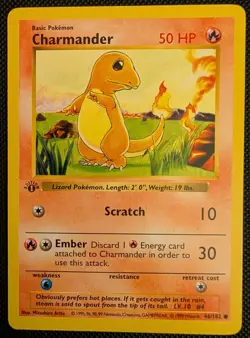 Pokemon Card Charmander 46/102 1ST EDITION Base Set Shadowless WOTC LP 1999 - Image 1