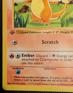 Pokemon Card Charmander 46/102 1ST EDITION Base Set Shadowless WOTC LP 1999 - Image 2